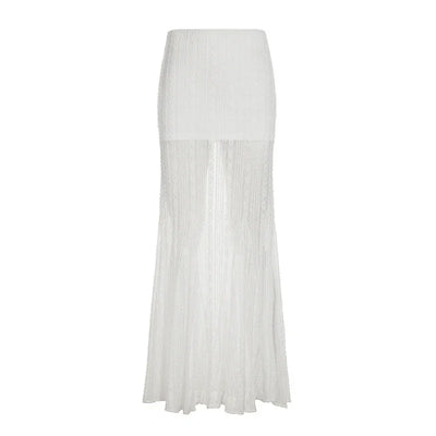 Solid Simple Lace Sheer Chic Women Long Skirts Fashion Summer Causal All-Match Women Dresses