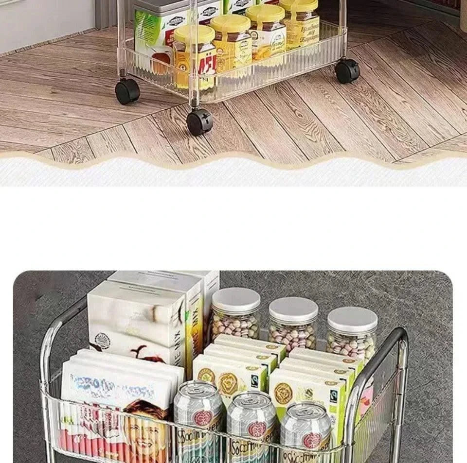 Acrylic Trolley with Wheel Multilayer Transparent Storage Rack Living Room Snack Storages Shelf Bathroom Mobile Shelf Home Items