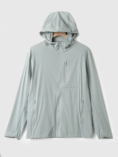 Men Summer Jacket UPF50+ UV Blocking Skin Coats Nylon/Spandex Breathable Quick Dry Light&Thin Sun Protection Hooded Windbreakers