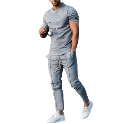 Mens Suit Summer Two-piece Suit Short-sleeved T-shirt Casual Fashion Trousers Sets for Men