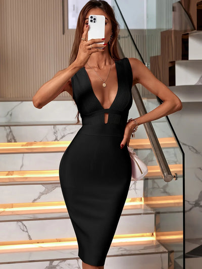 Black Bandage Dress Women Maxi Party Dress Bodycon Elegant Draped Sexy  Evening Birthday Club Outfits Summer 2024