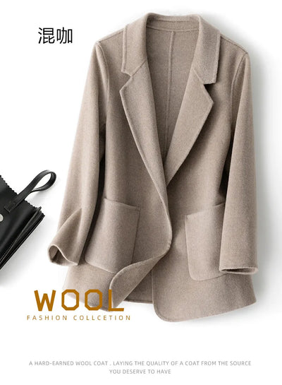 2023 New Women's Coat Pure Wool Plaids and Tweedst Fashion Camel Women's Coat Elegant Trench Coat