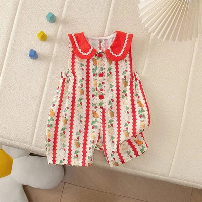 Adorable Baby Girls' Cotton Romper with Rabbit Print & Doll Collar With  Rabbit Ears Design | 0 - 2 Y Newborn infant