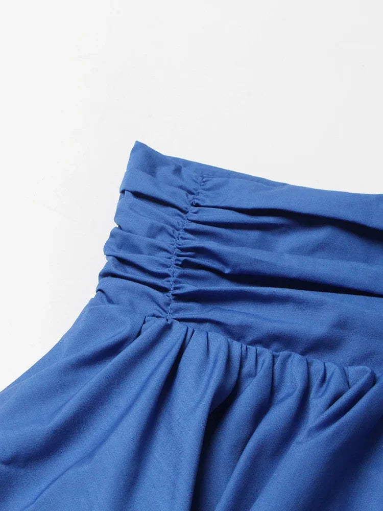 TWOTWINSTYLE Solid Two Piece Sets for Women V Neck Sleevelesss Spliced Folds Top High Waist Elegant Skirts Female Clothing New