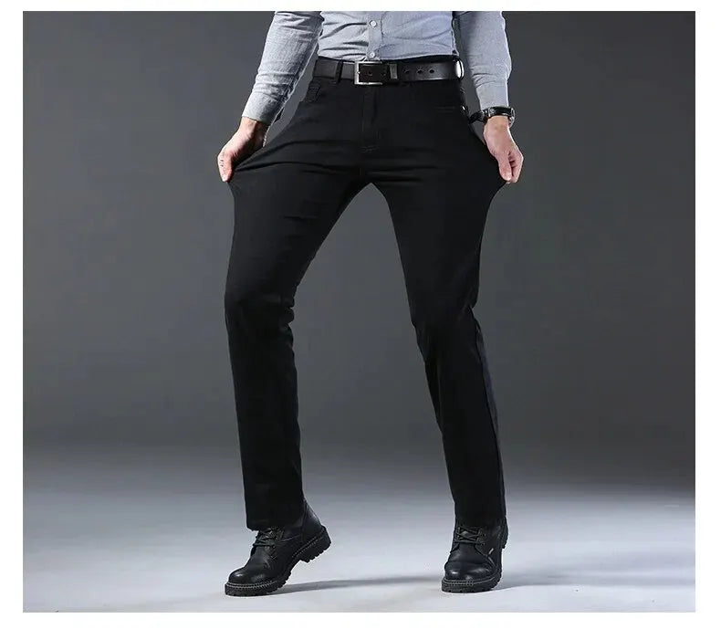 New Business Men's Jeans Casual Straight Stretch Fashion Classic Blue Black Work Denim Trousers Male Brand Clothing Mens Jeans
