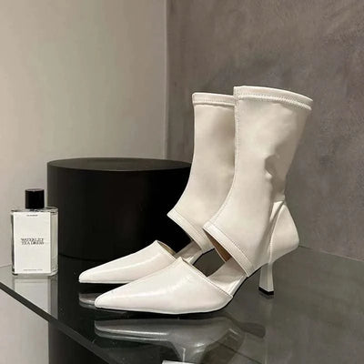 Eilyken Spring Autumn Soft Leather Short Ankle Boots Women Fashion Hollow Out Ladies Sandal Pointed Toe Thin Low Heel Shoes