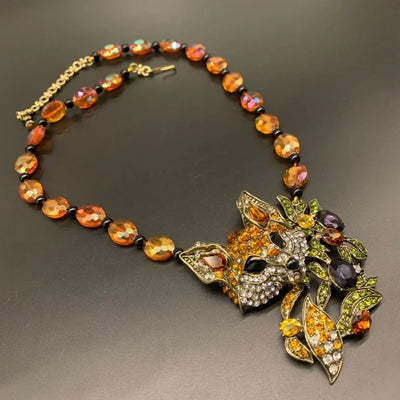 Luxury Crystal Cat Necklace Earrings Exaggerated Beaded Rhinestones Pendant Necklace Accessories Neck Jewelry