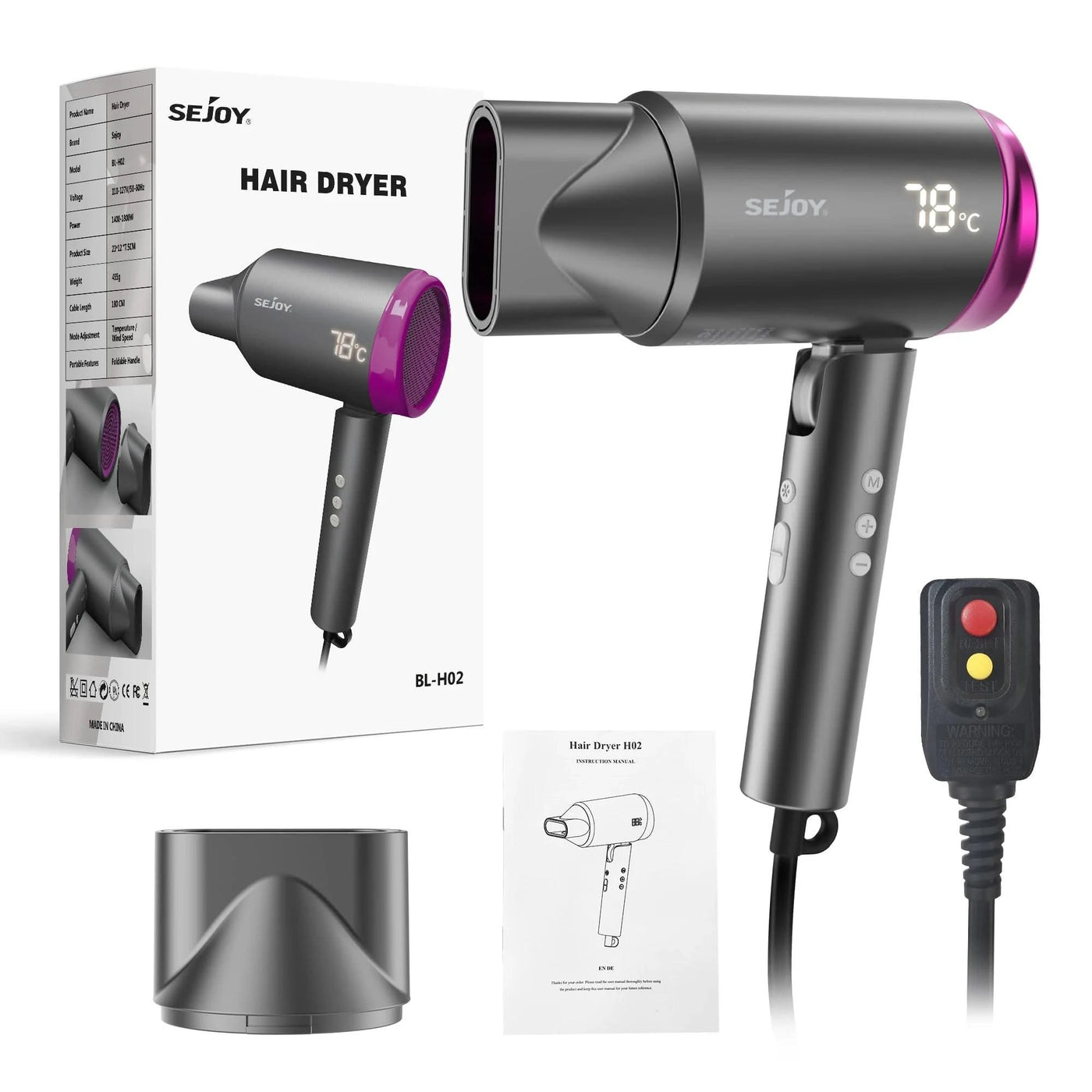 Sejoy Hair Dryer 110v 1800W, High-Speed Electric Turbine Airflow, Low Noise, Constant Temperature And Quick Drying for Home