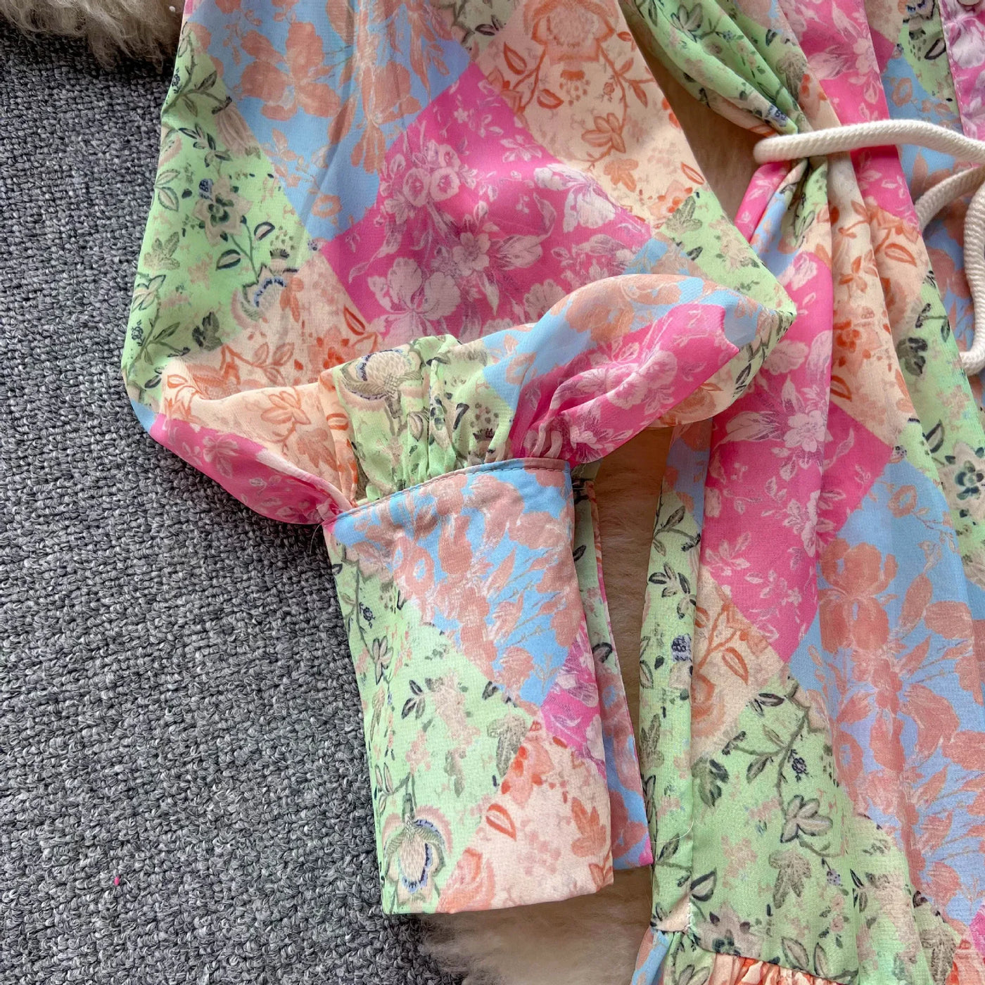 Long Dress Women Dresses A Line Chiffon Vestidos Stand Collar Streetwear Floral Print Elegant Splice Y2k Party Night High Waist