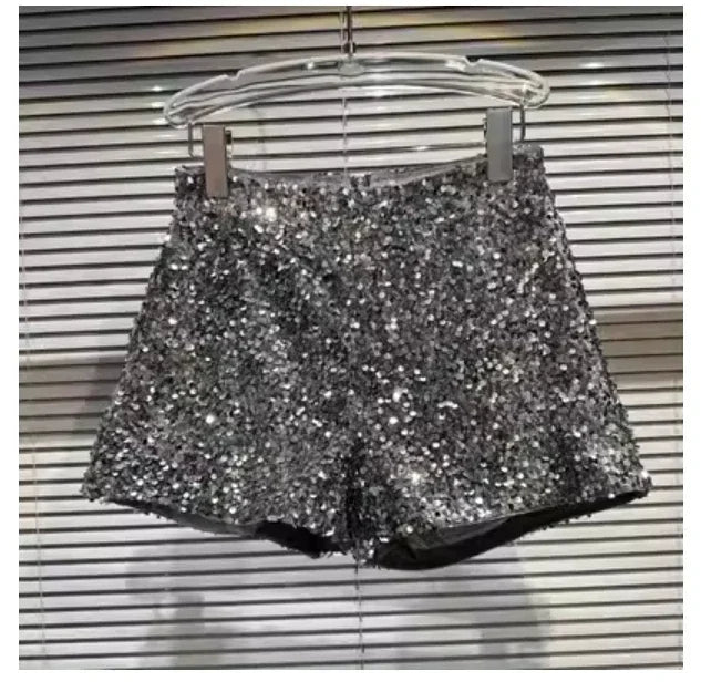 2025 New Summer Spring New Full Sequined Shiny Casual Shorts Heavy Zipper Nightclub Socialite Short Shorts Hot Pants for Women - Elanique