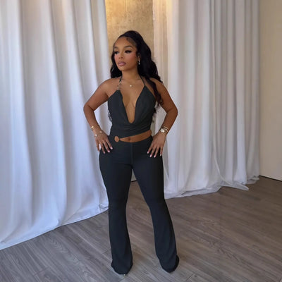 Women Jumpsuits For Summer Autumn Sleeveless Solid Color Bandage Loose Fashion Streetwear Overalls Wide Leg Pants Trousers 2025
