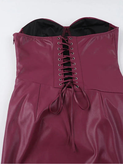 Sexy Pu Leather Women Maxi Dresses Fashion Sleeveless Backless Pleated Hip Package Female Robe Chic Ladies Party Evening Dress