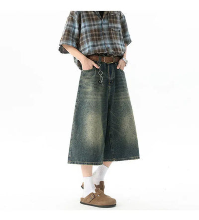 Trendy High-Waisted Wide-Leg Cropped Jeans for Men 2025 Summer Casual Stretch Denim Capri Pants Comfort Fit & Stylish Outfit 8XL