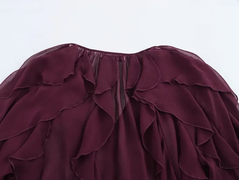 MUJER Ruffle Womens Blouses Semi Sheer Casual Blouses Woman Spring Fairy Shirts and Blouses for Lady Long Sleeve Tops Woman 2025