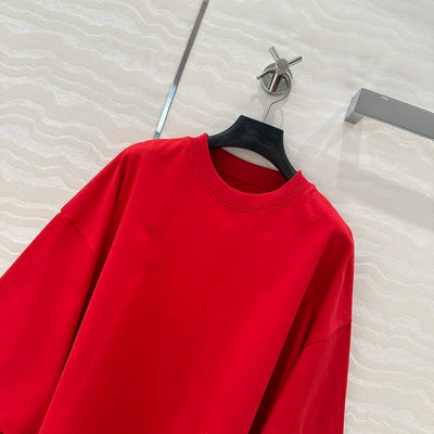 100% Cotton White Top Shoulder-loose High-end Short-sleeved Women T-shirt