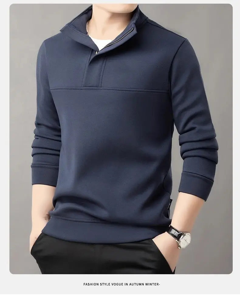 New Men's Sweatshirts Autumn and Winter Warm and Simple Personalized Trendy Tops Half-high Neck Base Shirt