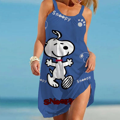 Snoopy Kawaii Women's Beach Dresses Leisure Boho Sanrio Elegant Chic Dress Sling Y2k S-3XL 2024 Summer Youthful Woman Clothes