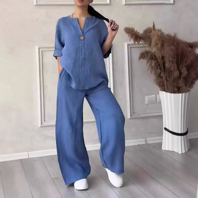 Comfortable Loose Cotton Linen Women's two pieces set Top Wide Leg Pants Casual  Fashion Set Suits Spring Summer Wear Outfits