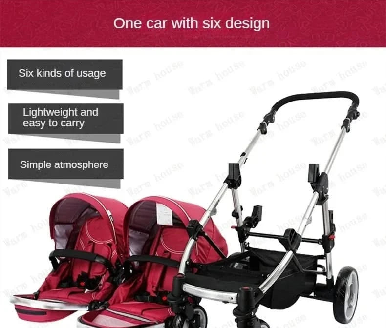 Twin Baby Stroller  Foldable, Two-way  Multifunctional Twin Baby Stroller,High View Baby Stroller Adjustable Armrests