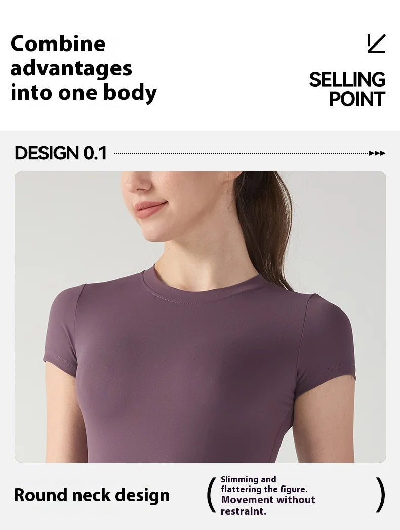 Short Sleeve Training Sports Fitness Clothing Skinny Thin Top Crew Neck Breathable Quick Drying T-Shirt workout tops for women