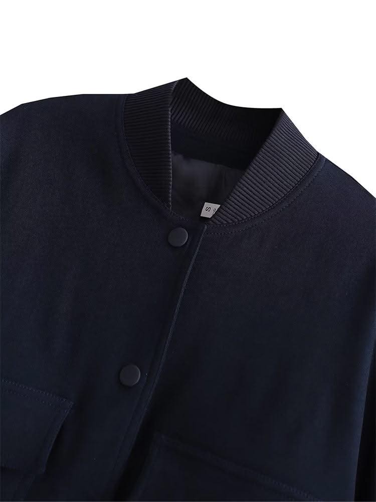 Women Fashion Solid Bomber Jackets Coat With Pockets V-Neck Single Breasted