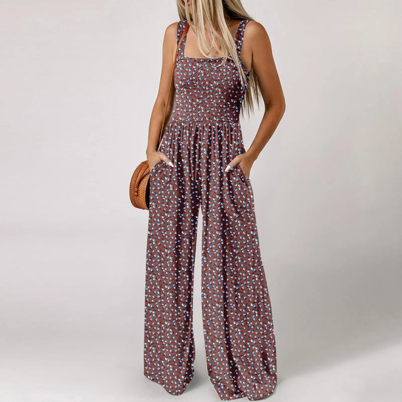 Summer Sexy Sling Jumpsuits Women'S Fashion Printed Loose Pencil Pants Casual Streetwear Elegant Party Female Spaghetti Rompers
