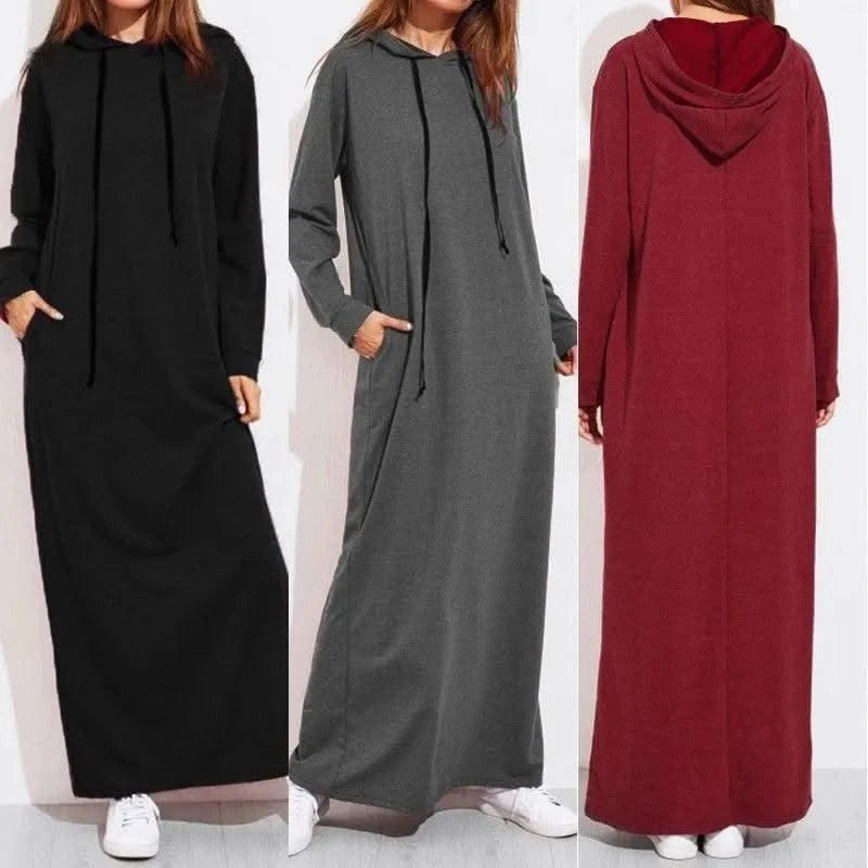 New Autumn And Winter Women's Long Sleeve Hooded Sweatshirt Dress Fashion Black Elegant Casual Dresses Female Holiday Vestidos