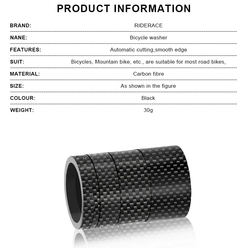 RIDERACE Bicycle Headset Spacer 28.6MM 1-1/8" MTB Bike Front Fork Stem Carbon Fiber Washer Ultra Light Adjustment Accessories