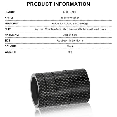 RIDERACE Bicycle Headset Spacer 28.6MM 1-1/8" MTB Bike Front Fork Stem Carbon Fiber Washer Ultra Light Adjustment Accessories