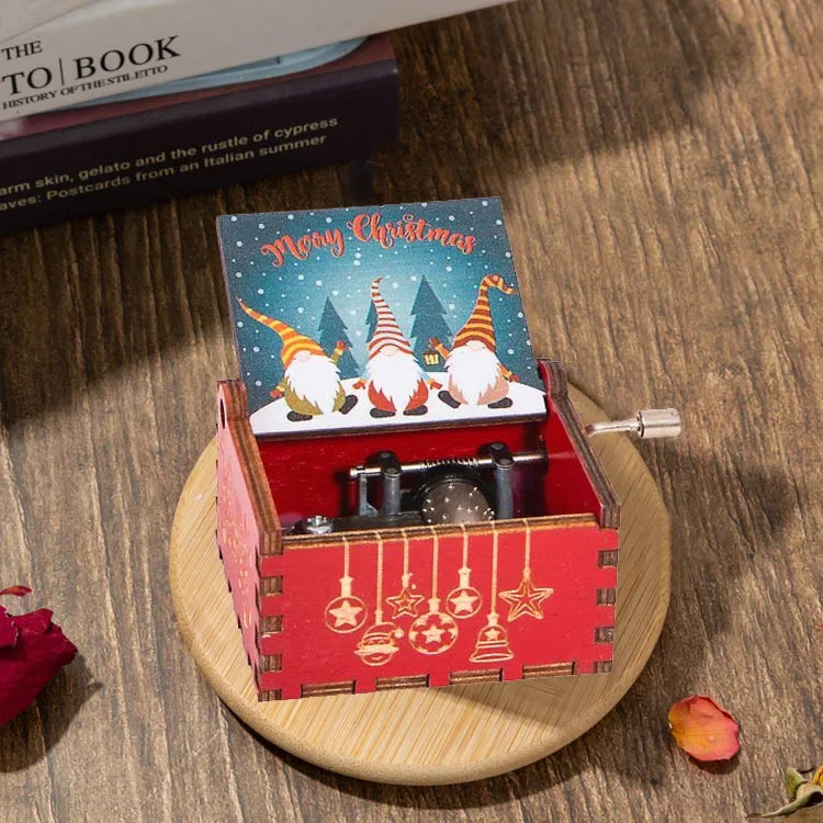 Merry Christmas Music Box Wooden Hand Cranked Music Box Vintage Happy New Year Music Box Gift Music Box Birthday Gift