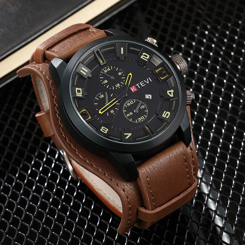 Original Men's Watches High-End Luxury Man Watch Leather Strap Date Business Quartz Watch Big Dial Military Tactical Wristwatch