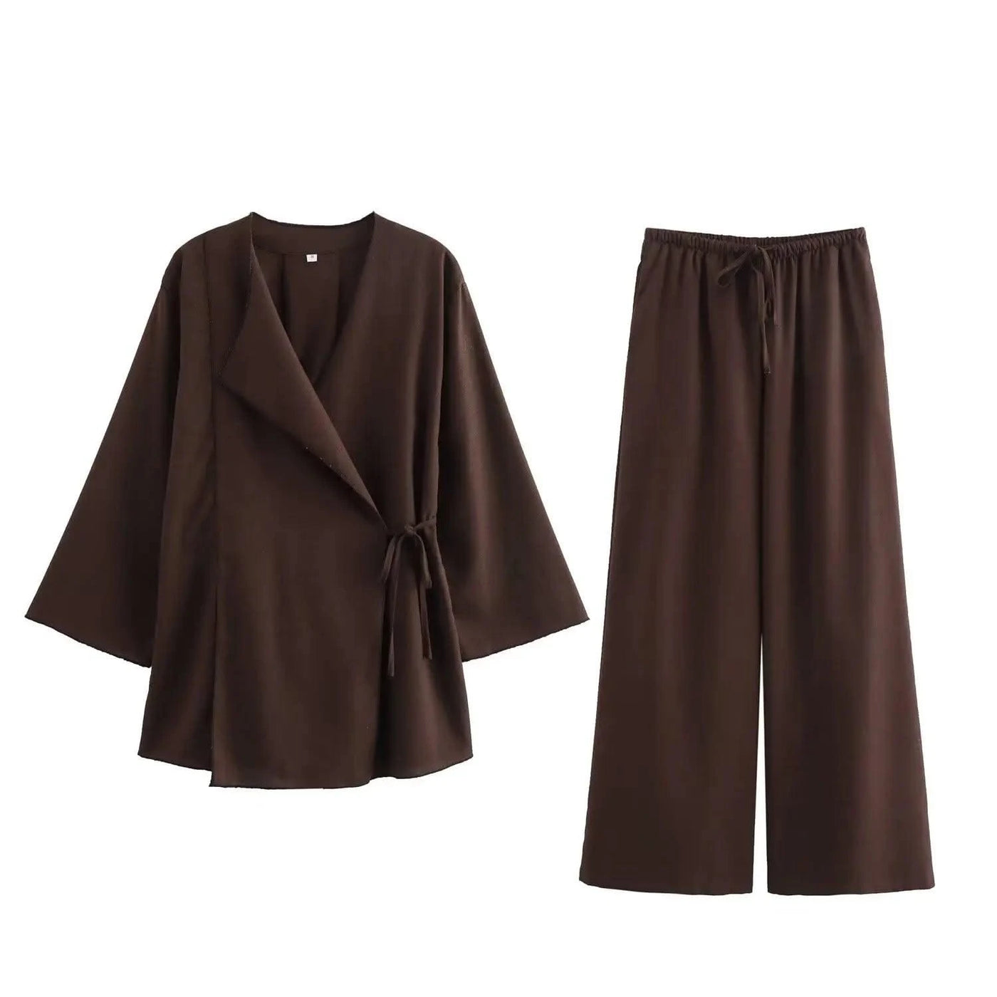 TFMLN Fashion Linen 2 Pieces Women 2024 Spring Summer Kimono Style Loose Lace Up Shirts Tops Women's Wide Leg Pants Sets