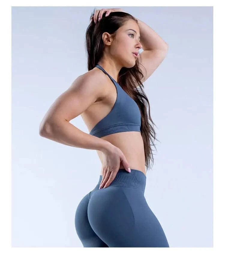 Sports Bra  Seamless Halter Neck Strap Bra Open Back Fitness Yoga Top Bras Support Women Workout Gym Crop Top