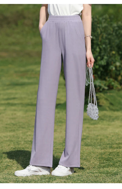 I BELIEVE YOU Wide Leg Pants Women 2024 Spring Summer New High Drape Pants Elastic High Waist Knitted Casual Trousers 2241045612