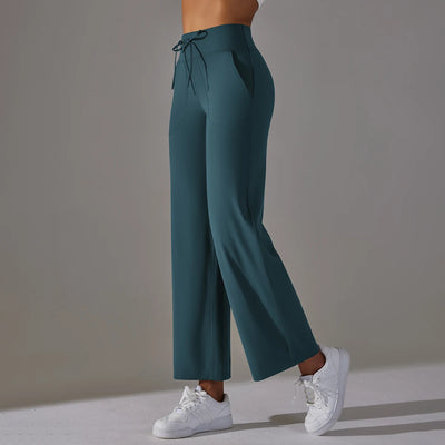 Wide Leg Pants With Pockets Women's Loose Yoga High Waist Legging Drawstring Outdoor Casual Jogging Gym Sports Flare Pants