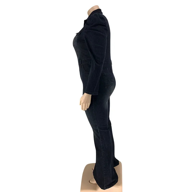 Full Length Overalls Women Jeans Bleached Washed Denim Mid Waist Jumpsuits Single Breasted Sashes Spliced Vintage Casual