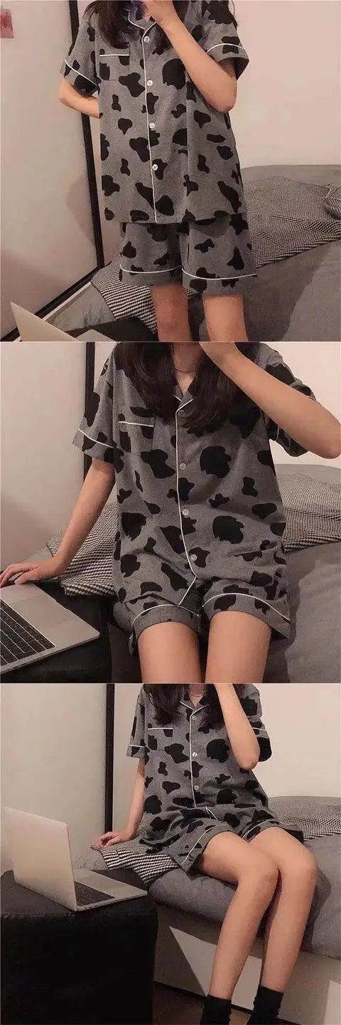 New Women Sleepwear Cartoon Pajamas Female Short  Pants Short Sleeved Summer Spring Loungewear Fashion Home Clothing Homewear