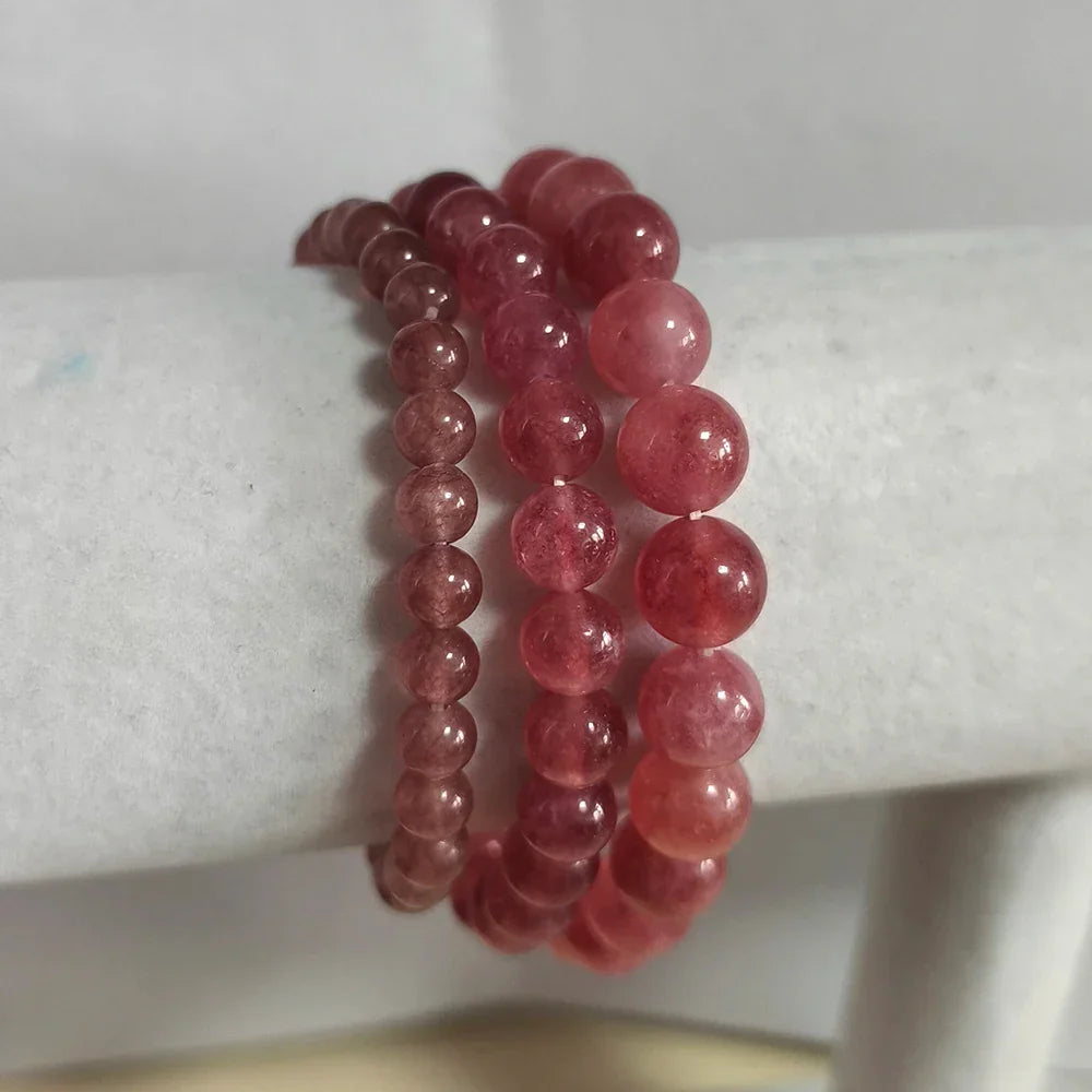 OAIITE Strawberry Crystal Quartz Bracelet Natural Stone Bead Bracelet Women Yoga Meditation Jewelry Beautiful Bracelet Gift