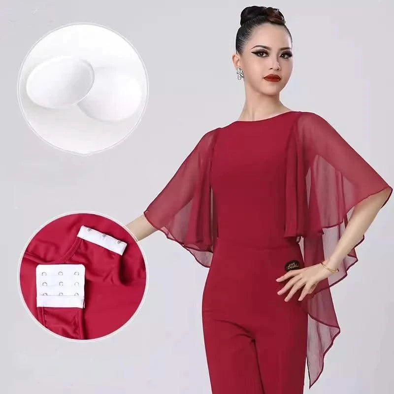 Pink Latin Dance Tops Women Ballroom Blouse