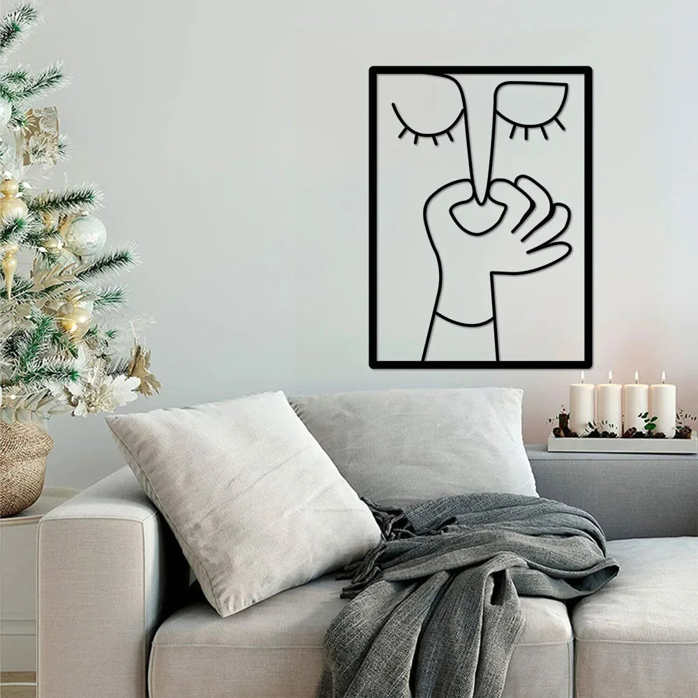 Metal Wall Art for Toilet: Funny Portrait with Minimal Line Art Design as Bathroom Sign & Restroom Decor