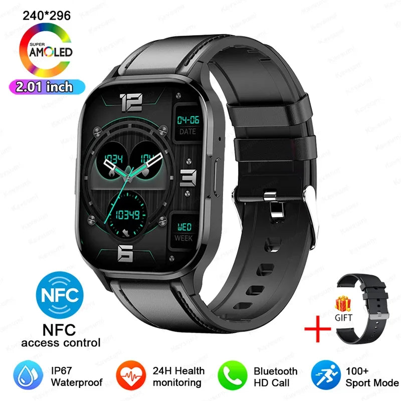 Women Smartwatch 2.01inch AMOLED Screen Bluetooth Call  NFC Sport Watch Blood Pressure Music Women Smart Watch for Huawei Xiaomi
