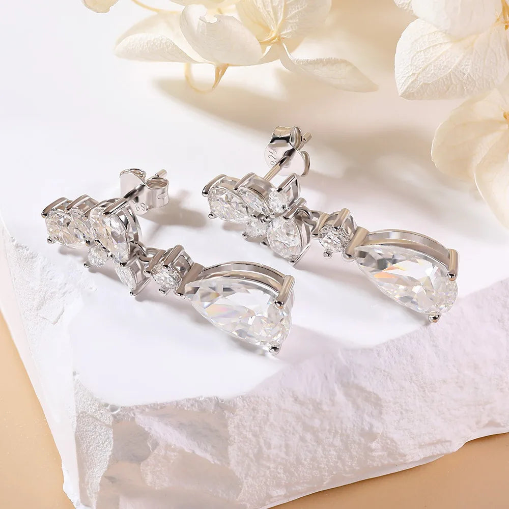 LinkerLove Moissanite Water Drop Pendant Earrings Real 925 Sterling Silver Earrings for Women Engagement Wedding Fine Jewelry