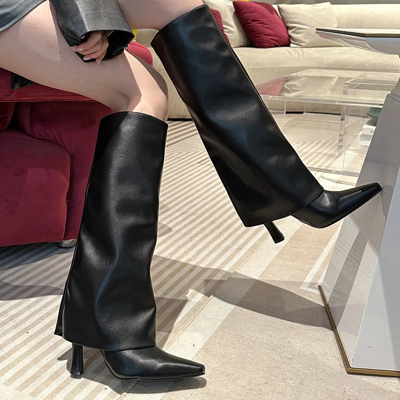 Ladies Modern Knee High Heels Boots Autumn Spring Fashion Slip On Female Pumps Footwear New Shoes 2025 Long Women Western Boots