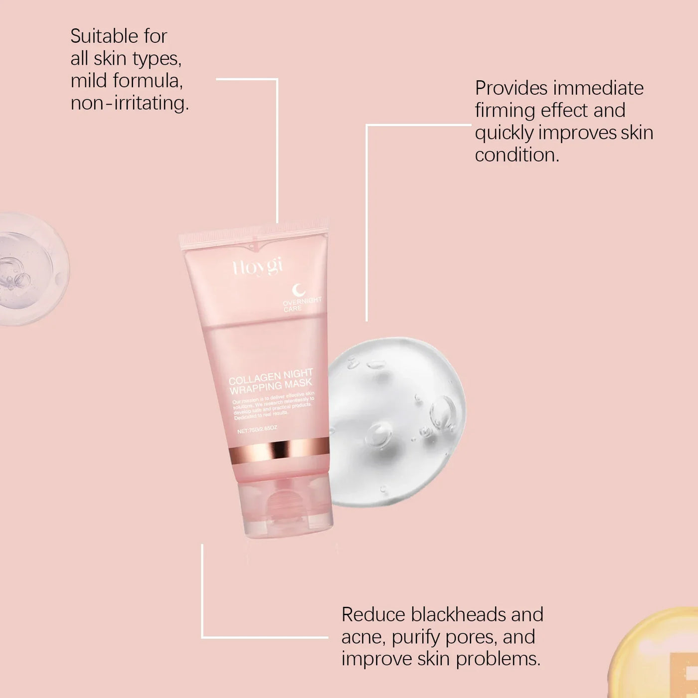 Collagen Peel-off Mask Deep Hydrating Fade Fine Lines Firming Shrink Pores Brightening Overnight Wrapping Mask Face Skin Care