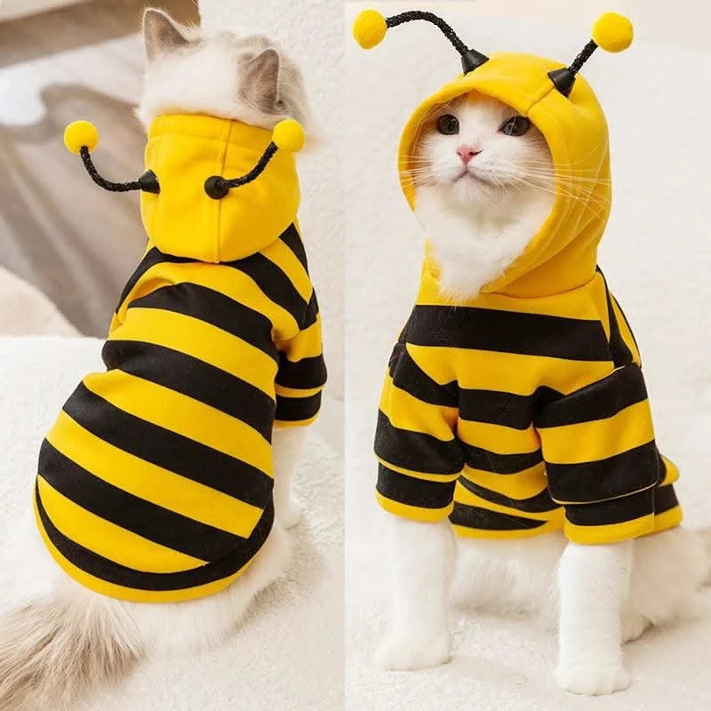 Funny Pet Cat Clothes Hooded Stripe Cat Hoodies for Cats Kitten, Easter Halloween Dress Up Party Outfit Bee Costumes for Cats