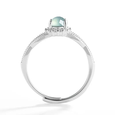 Light luxury Natural A-grade Jade Blue Water Ring Ice Jadeite Fashionable S925 Silver Inlaid Women's Jewelry Adjustable