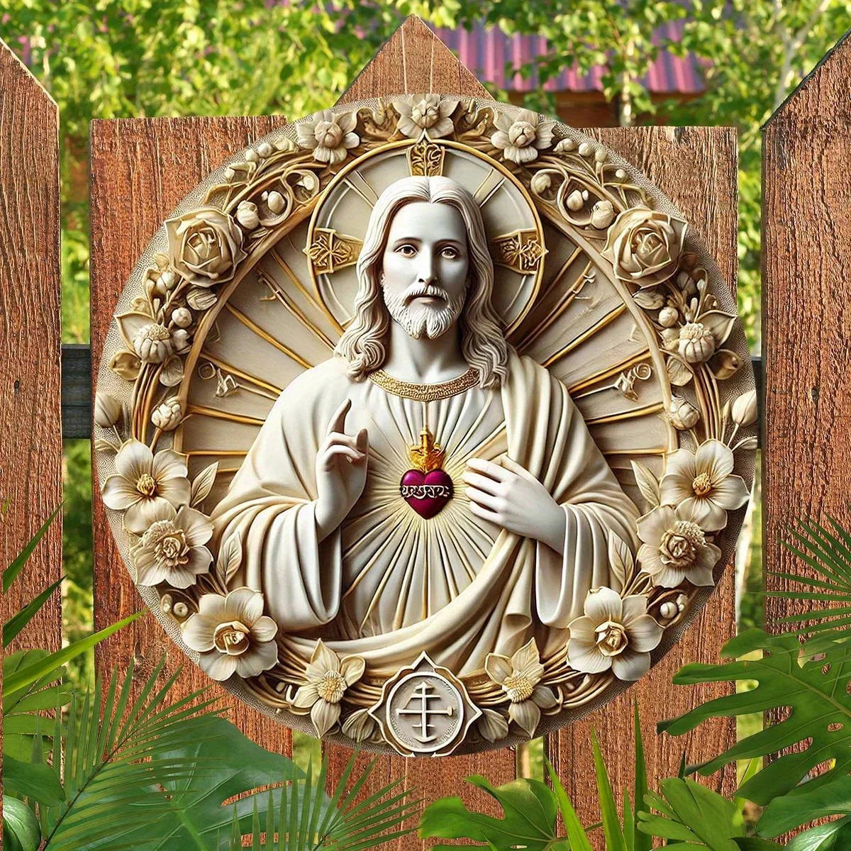 Thickened Round Wall Art: Intricate Floral Design with Halo Detail | Indoor/Outdoor Decor