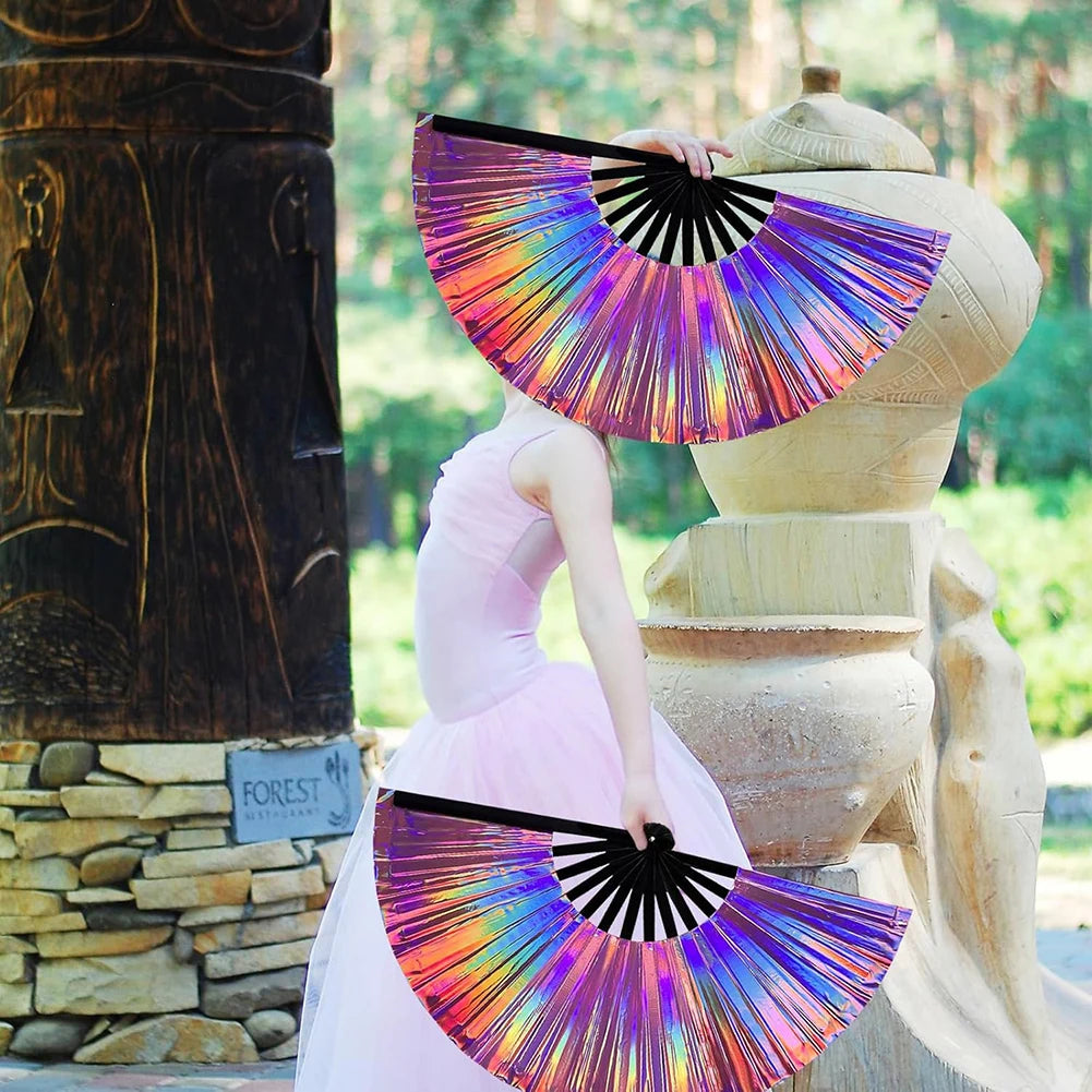 Holographic Hand Fan Raves Fans for Men Women Foldable Craft Holding Lasers Colors Hand Fan for Holiday Party