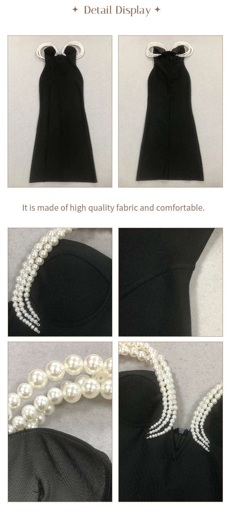 Women's Elegant Black Off-Shoulder Evening Dresses with Pearl Embellishment and High Slit for Formal Events & Weddings Vestidos