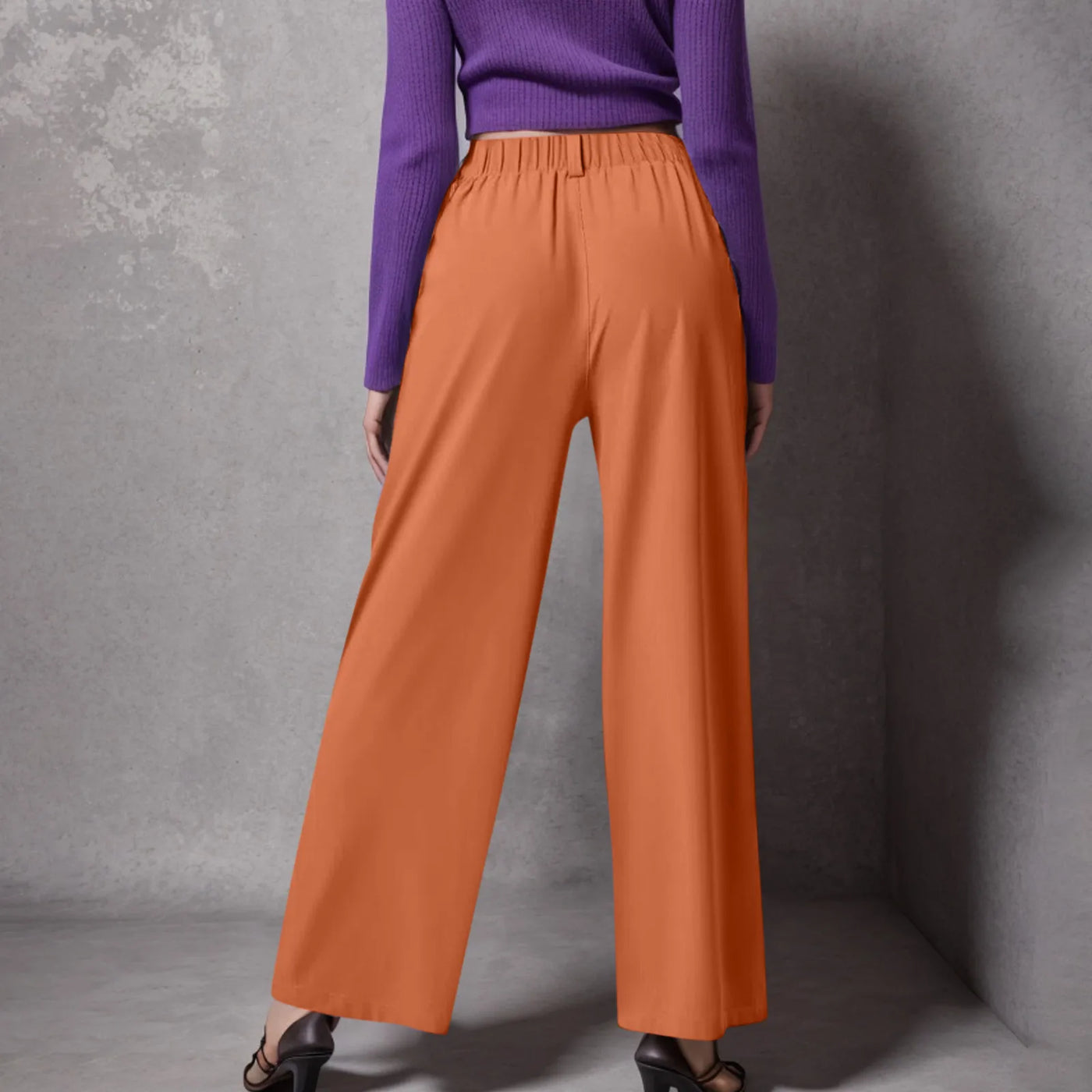 Wide Leg Pants Elastic High Waist Casual And Versatile Suit Pants For Female Simple Fashion Nine Length Trousers With Pockets